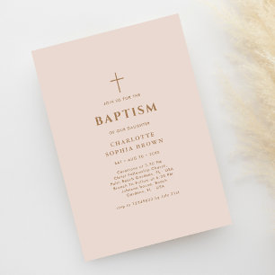 Rosa Typografie Christening Gold Taufe Girl Einladung