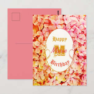 Rosa Typografie Elegant Vintage Botanischer Geburt Postkarte