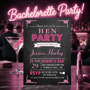 Rosa Typografie Kreidetafel Henne-Party Einladung