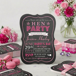 Rosa Typografie Kreidetafel Hühnerparty Einladung