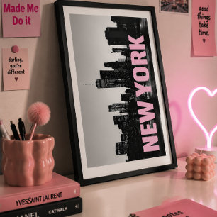 Rosa Typografie NYC-Wandkunst Minimalistische Stad Poster