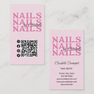 Rosa Typografie QR Code Social Nail Salon Visitenkarte