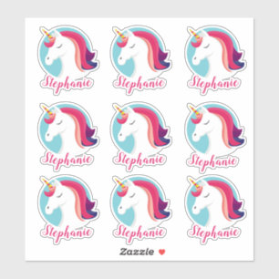 Rosa u. blauer magischer Unicorn - personalisiert Aufkleber