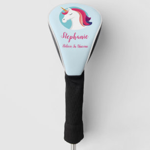 Rosa u. blauer magischer Unicorn - personalisiert Golf Headcover