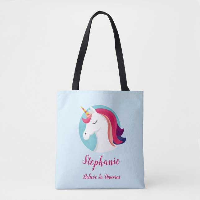 Rosa u. blauer magischer Unicorn - personalisiert Tasche (Vorderseite)