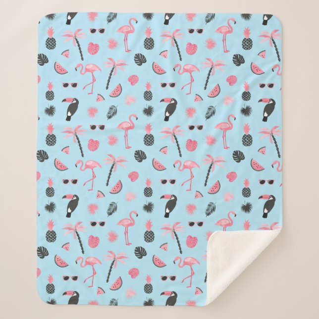 Rosa u. blauer Sommer-tropisches Muster Sherpadecke (Vorderseite)