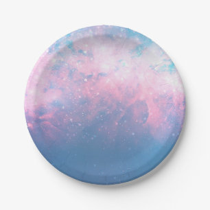 Rosa u. blauer sternenklarer Himmel-kosmischer Pappteller