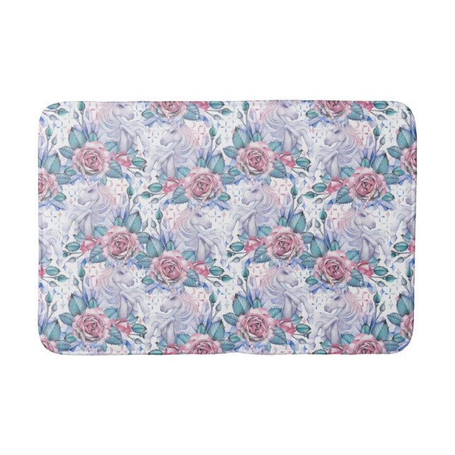 Rosa u. blaues Rosen-Muster Badematte (Vorderseite)