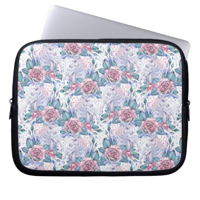Rosa u. blaues Rosen-Muster Laptopschutzhülle (Vorderseite)