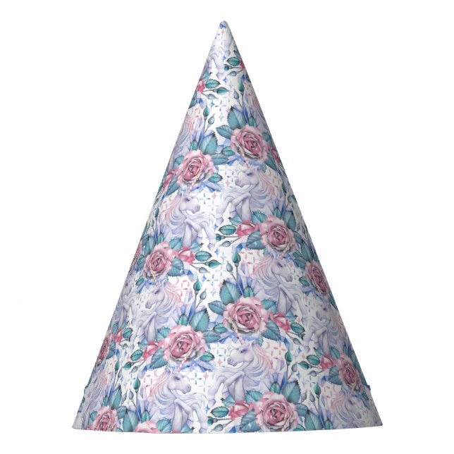 Rosa u. blaues Rosen-Muster Partyhütchen (Vorderseite)