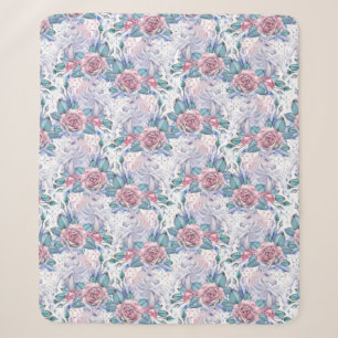 Rosa u. blaues Rosen-Muster Sherpadecke