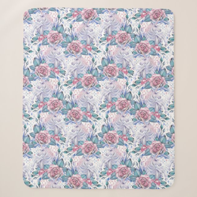 Rosa u. blaues Rosen-Muster Sherpadecke (Vorderseite)