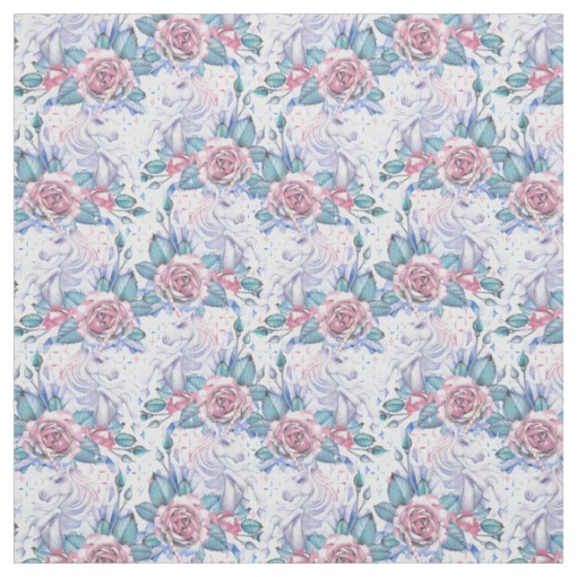 Rosa u. blaues Rosen-Muster Stoff (Muster)