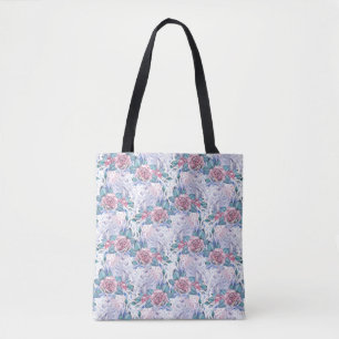 Rosa u. blaues Rosen-Muster Tasche