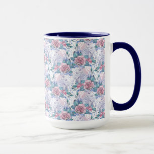 Rosa u. blaues Rosen-Muster Tasse