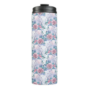 Rosa u. blaues Rosen-Muster Thermosbecher