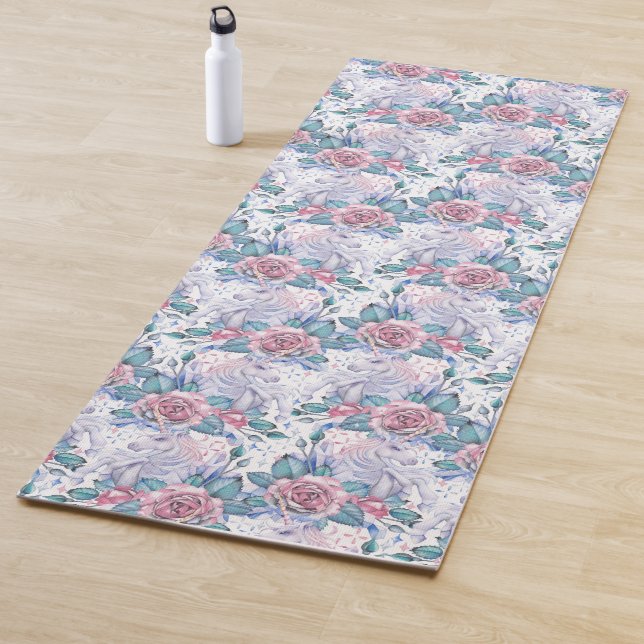 Rosa u. blaues Rosen-Muster Yogamatte (Beispiel)