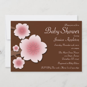 Rosa-u. Brown-Kirschblüten-Babyparty Einladung
