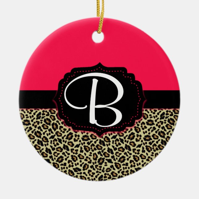 Rosa u. Gepard-Druck-Monogramm-Verzierung Keramik Ornament (Vorne)