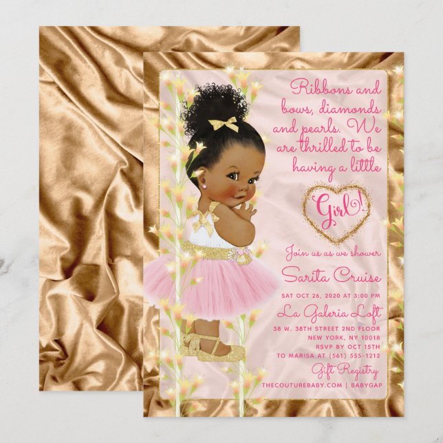 Rosa u. GoldBabyparty ethnisch Einladung (Vorne/Hinten)