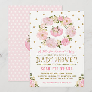 Rosa-u. Goldblumenkürbis-Babyparty-Einladung Einladung