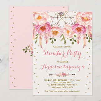 Rosa u. Goldschlummer-Party Boho Einladung