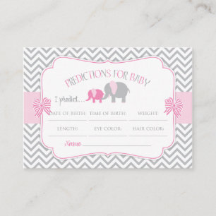 Rosa u. graue Elefant-Vorhersage-Babyparty-Karte Begleitkarte