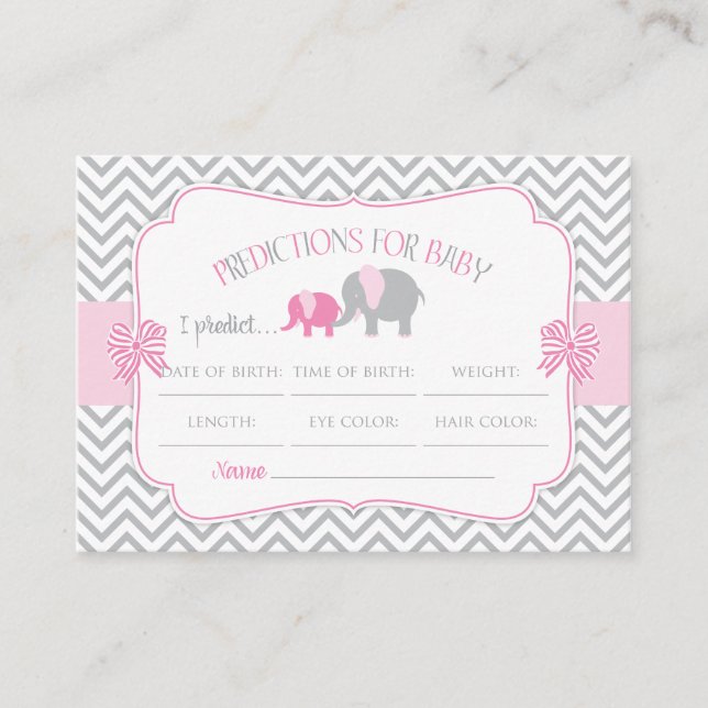 Rosa u. graue Elefant-Vorhersage-Babyparty-Karte Begleitkarte (Vorderseite)