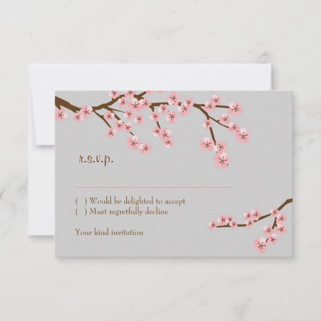 Rosa u. graue Kirschblüten-Frühlings-Hochzeit RSVP Karte (Vorderseite)