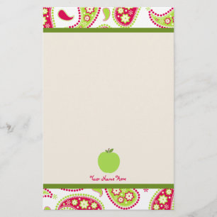 Rosa u. grünes Lehrer-Briefpapier Paisleys Apple Briefpapier