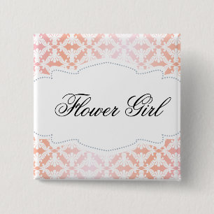 Rosa u. korallenrotes Damast-Blumen-Mädchen Button