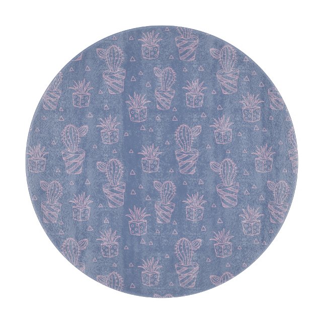 Rosa u. lila Cartoon-Kaktus-Muster Schneidebrett (Vorderseite)