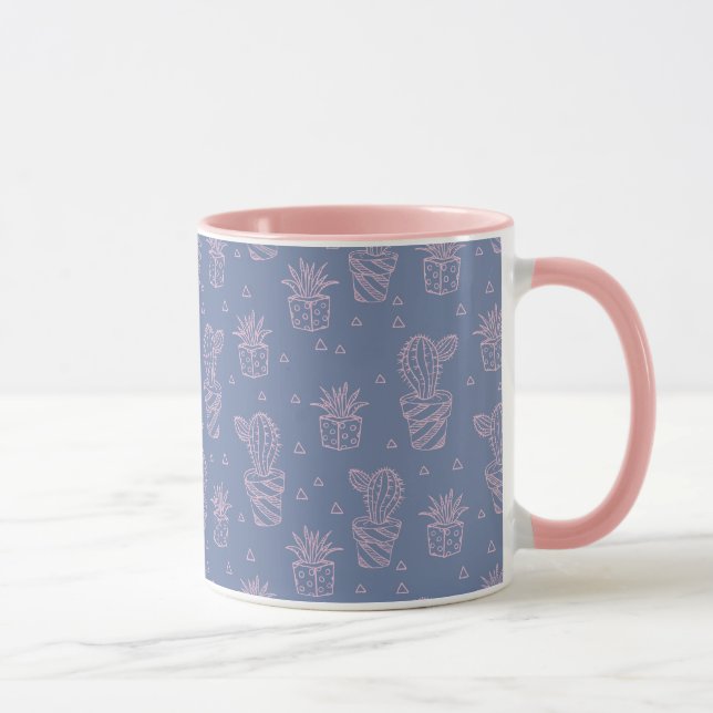 Rosa u. lila Cartoon-Kaktus-Muster Tasse (Rechts)