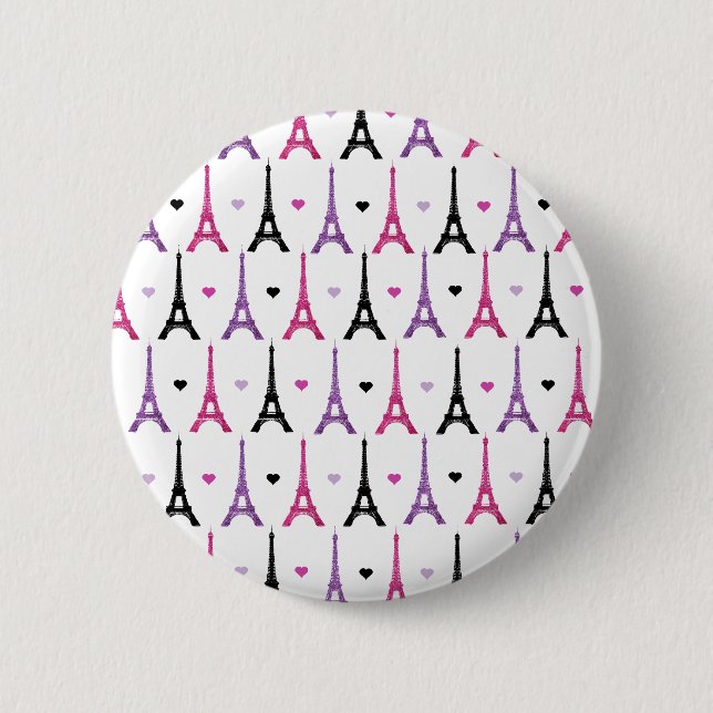 Rosa u. lila Eiffel-Turmmuster Button (Vorderseite)