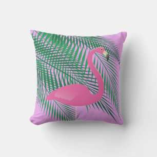 Rosa u. lila Flamingo und Palmblätter - im Freien Kissen Für Draußen
