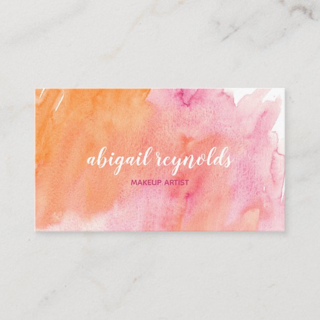Rosa u. orange Aquarell-Make-up Aritist Visitenkarte (Vorderseite)