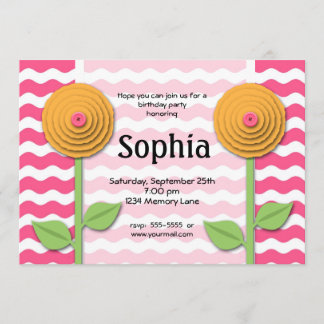 Rosa u. orange Geburtstags-Einladung Einladung