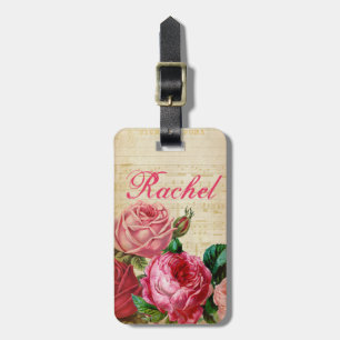 Rosa u. rote Vintage Rosen mit Blumen u. Gepäckanhänger