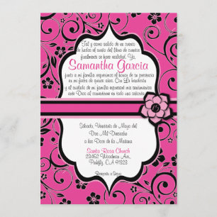 Rosa-u. Schwarz-Spanisch Quinceañera Einladung