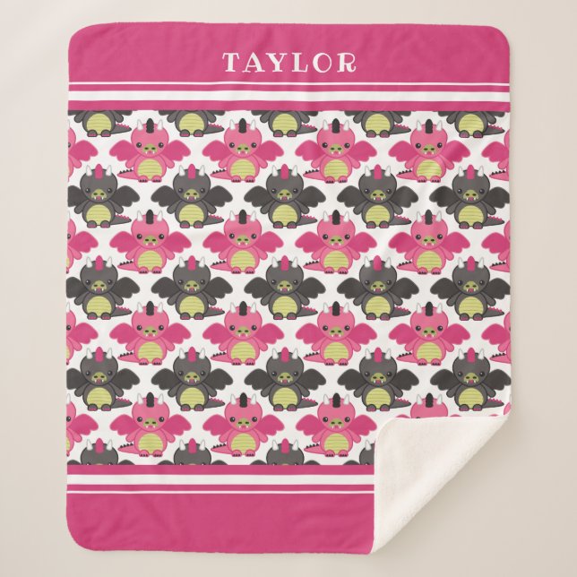Rosa u. schwarze Baby-Drachen - Name Sherpadecke (Vorderseite)