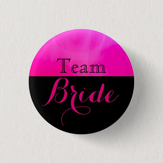 Rosa u. schwarze Hochzeits-Team-Braut Button (Vorderseite)