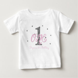 Rosa u. silberne Mädchen EINE 1. Baby T-shirt
