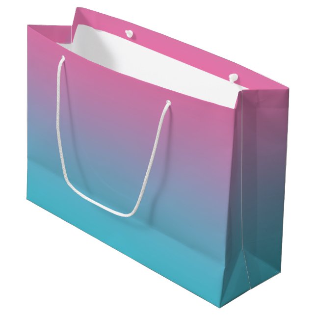 Rosa u. Türkis Ombre Große Geschenktüte (Vorderseite Schrägansicht)
