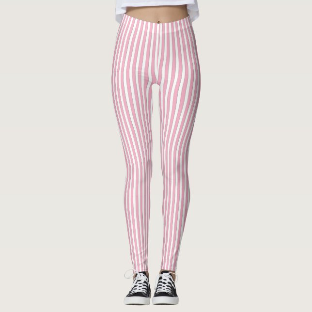 Rosa u. weiße Streifen-Muster-Leggings Leggings (Vorderseite)