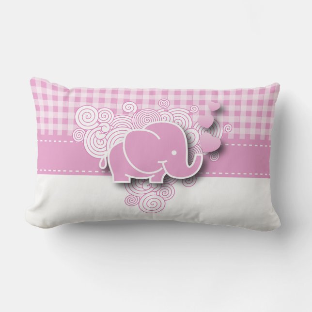 Rosa-u. weißerkarierter Baby-Elefant Lendenkissen (Vorderseite)
