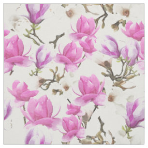 Rosa u. weißes Magnolien-Blüten-Aquarell-Muster Stoff