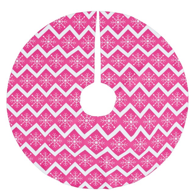 Rosa u. weißes Weihnachtsschneeflocke-Zickzack Polyester Weihnachtsbaumdecke (Vorderseite)