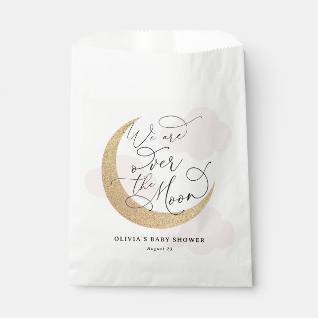 Rosa über der Mond Babydusche Geschenktütchen (Vorderseite)