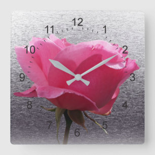 rosa über grau quadratische wanduhr
