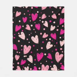Rosa über schwarzen Herzen Fleecedecke
